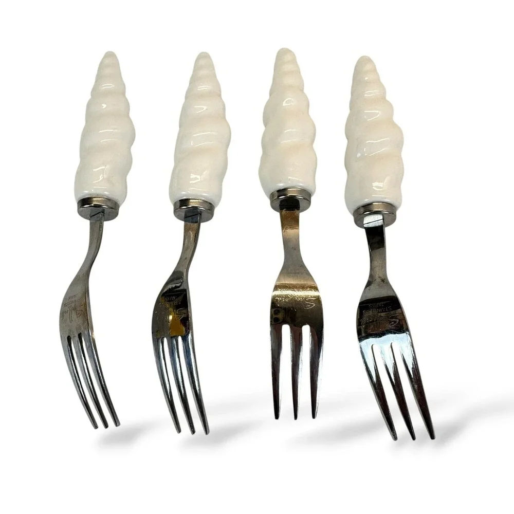 Vintage Shell Spreader Knife & Fork Set Stainless Steel Japan Nautical